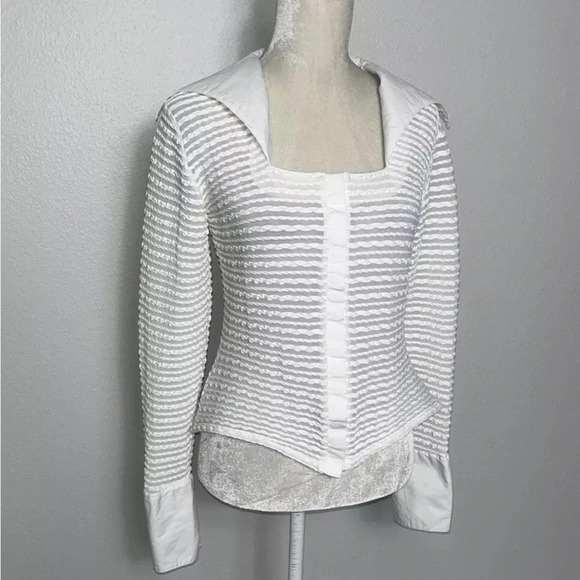 White button down long sleeve stretchy open collar Size 44 or us size 16 nwt - Picture 12 of 13